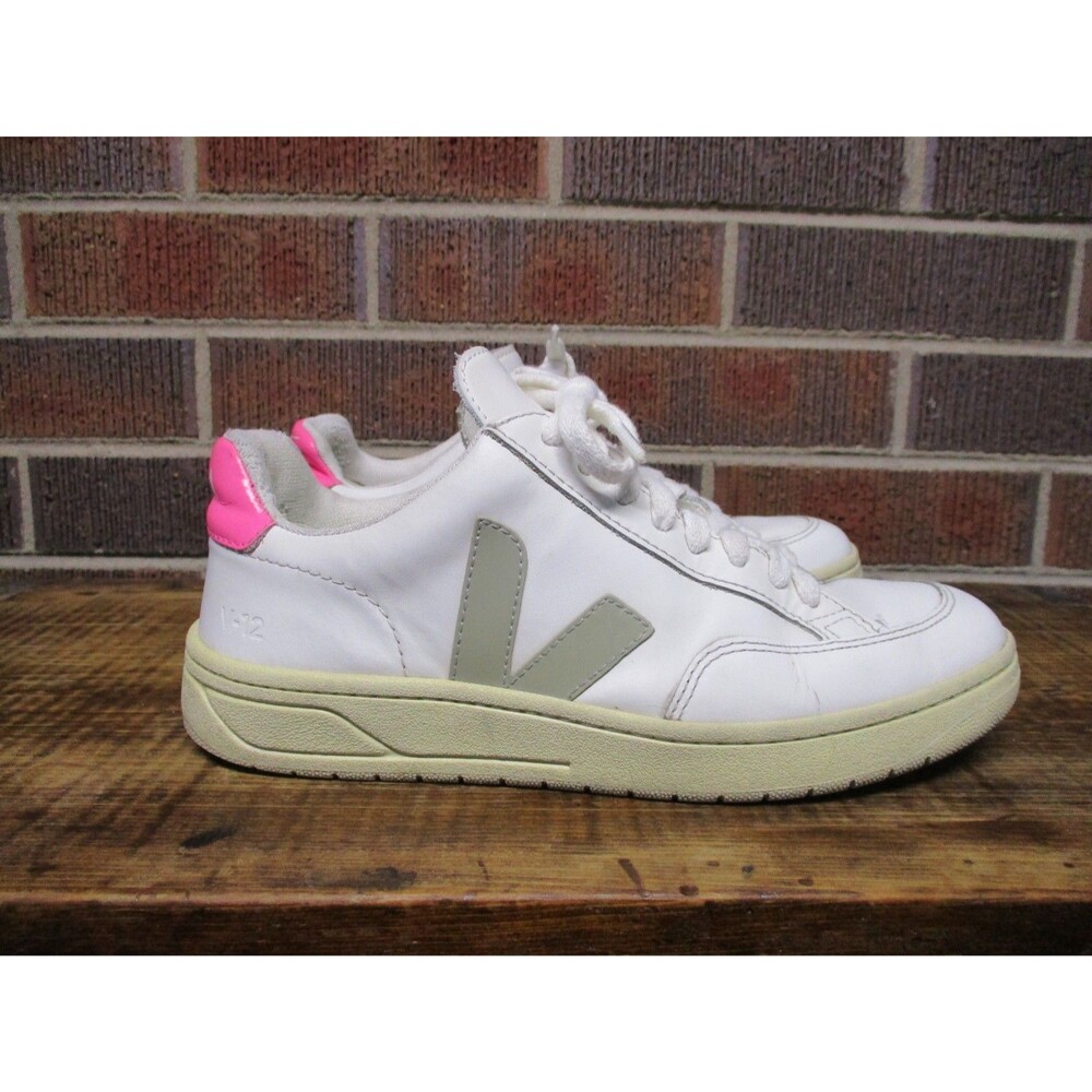 VEJA Womens V-12 White Pink Classic Leather Sneakers Shoes Size 6